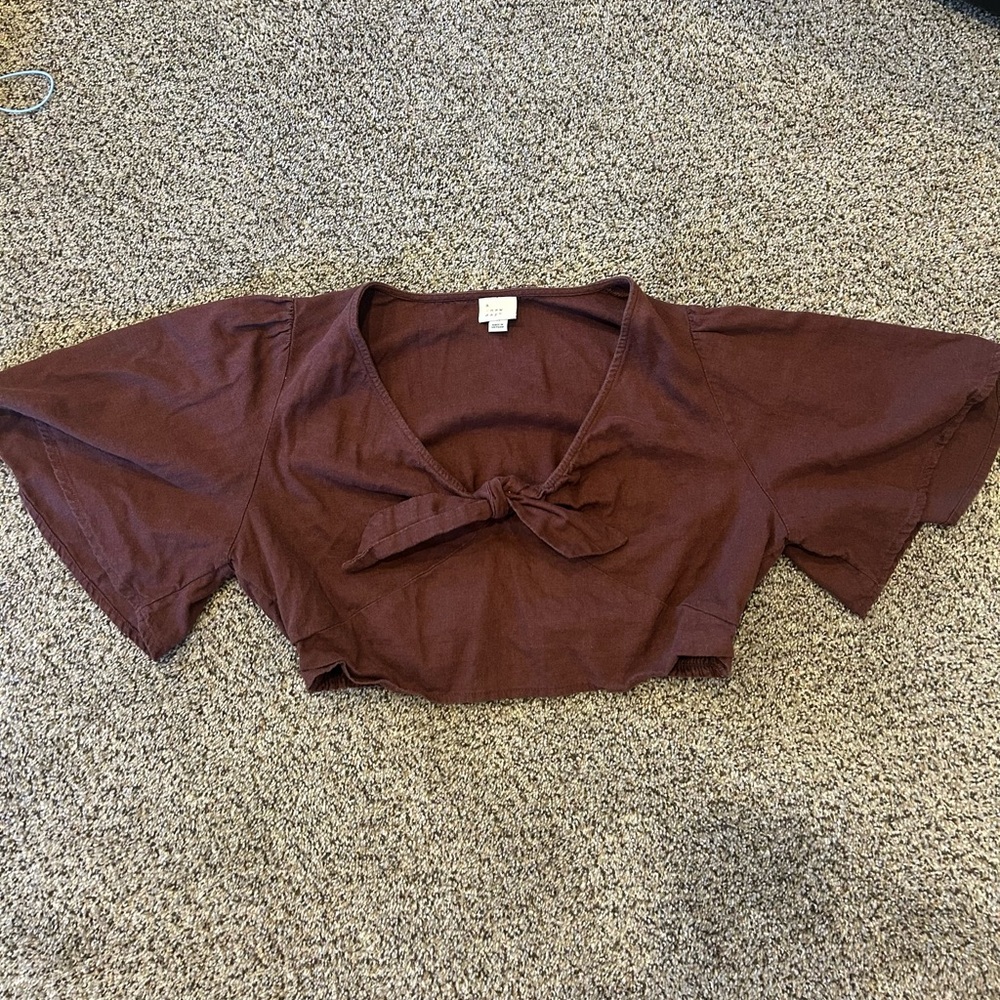 Women's Brown Top with Bow Detail